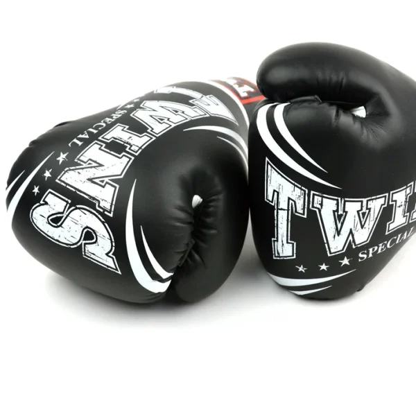 Twins Special Boxing Gloves TW6 Non-Leather - Black in Black — waistband detail