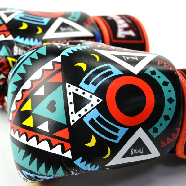 Twins Special Aztec Boxing Gloves Fbgvl3 57 Multi Coloured 1 Two Twins Special Aztec Boxing Gloves FBGVL3-57 in a fighting stance