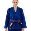Scramble Athlete BJJ Gi Womens Gear Woman wearing a Scramble Athlete BJJ Gi outfit