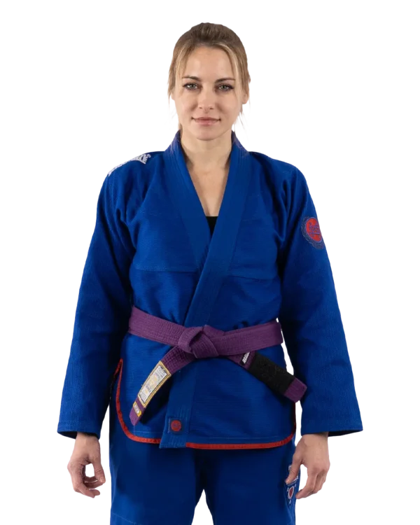 Scramble Athlete BJJ Gi Womens Gear Woman wearing a Scramble Athlete BJJ Gi outfit