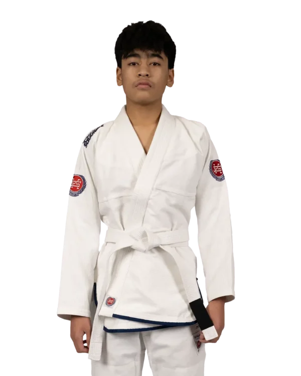 Kid wearing Scramble Athlete BJJ Gi