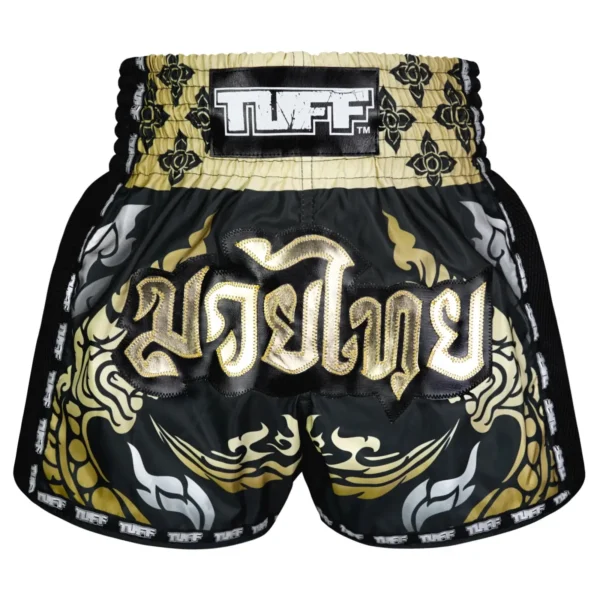 Close-up view of TUFF Retro Muay Thai Shorts The King Of Naga MSC107