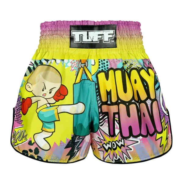 TUFF Kids Muay Thai Shorts Savage Boy RMS105 in Action Boy wearing TUFF Kids Muay Thai Shorts The Savage Boy RMS105
