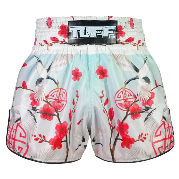 Akai Tsuru Red Crane Muay Thai Shorts by TUFF TUFF Retro Muay Thai Shorts Akai Tsuru The Red Crane RMS114