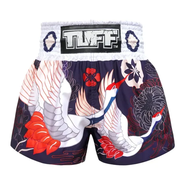 Unisex TUFF Muay Thai Shorts featuring a Japanese Drawing of a Crane