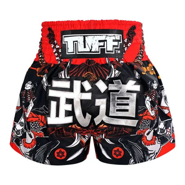 TUFF Muay Thai Shorts Tora Samurai MS660 in black color with golden designs