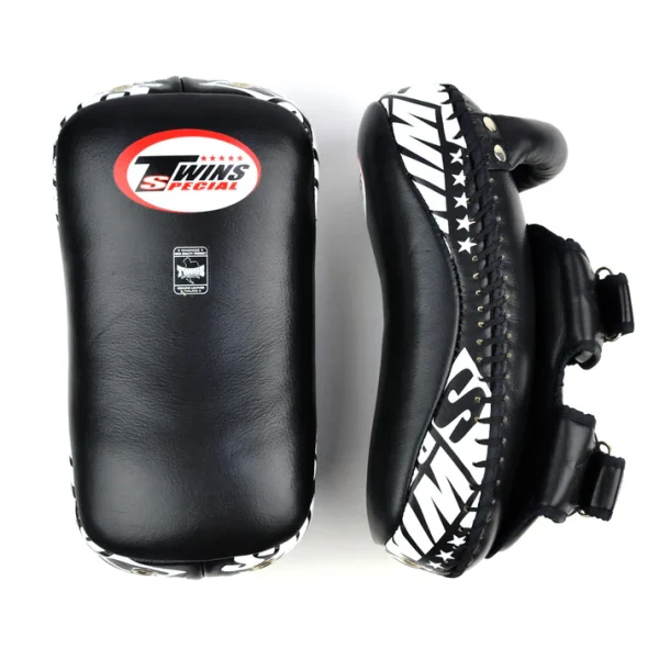 Twins Special Deluxe Curved Leather Kick Pads KPL12 Twins Special Deluxe Curved Leather Kick Pads KPL12 in Black/White - product image