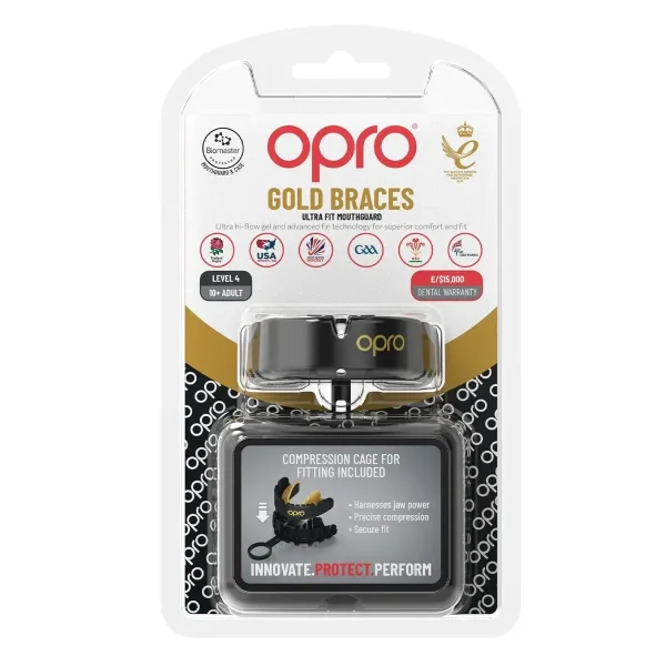 Opro Gold Level Braces Mouth Guard displayed on a white background