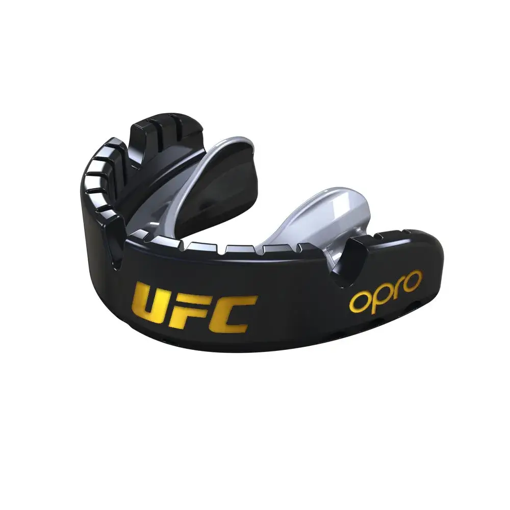 Opro Gold Level Braces UFC Mouthguard Detailed View Close-up of Opro Gold Level Braces UFC Mouthguard