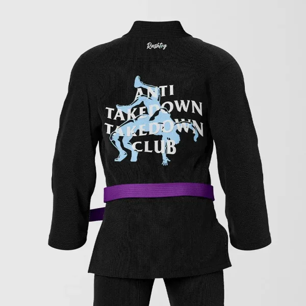 RashTag Anti Takedown Takedown Club BJJ Gi - Black in Black — three‑quarter angle