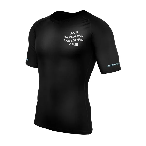 A person wearing the RashTag Anti Takedown Takedown Club Rash Guard while training.