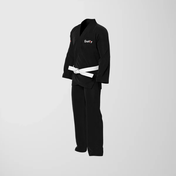 RashTag Kids Core Jiu Jitsu BJJ Gi - Black in Black — logo close‑up