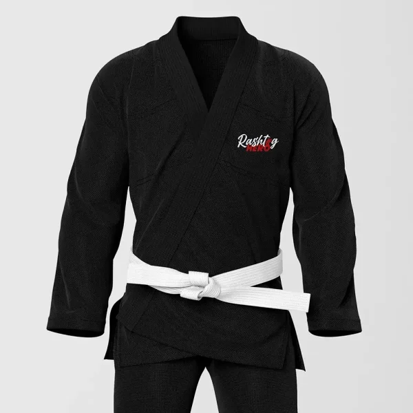 Rashtag Kids Hero B Jiu Jitsu Bjj Gi Black 1 RashTag Kids Hero-B Jiu Jitsu BJJ Gi - Black in Black — three‑quarter angle