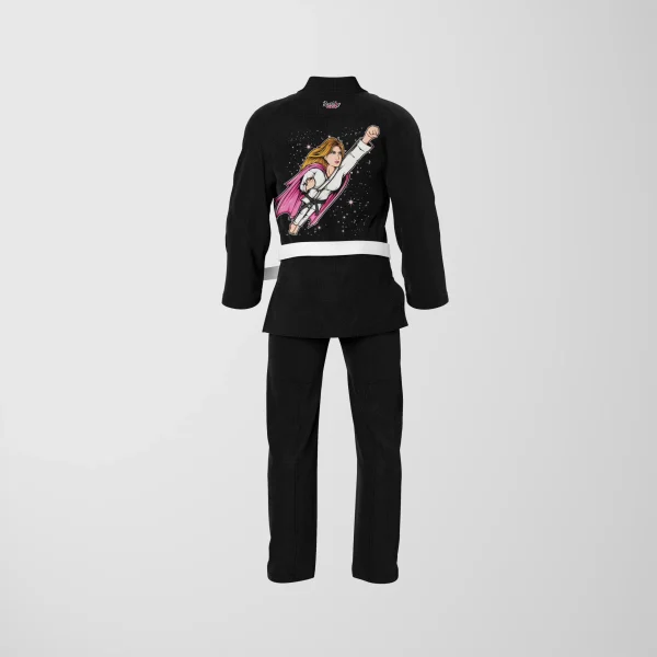 RashTag Kids Hero-G Jiu Jitsu BJJ Gi - Black in Black — detail shot