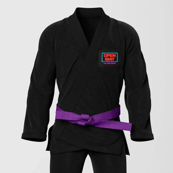 RashTag Open Mat Jiu Jitsu BJJ Gi - Black in Black — logo close‑up