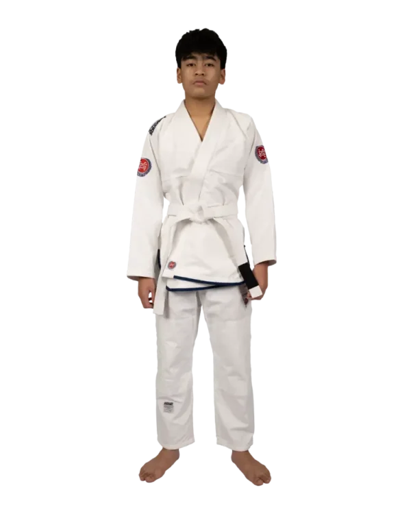 Kid wearing Scramble Athlete BJJ Gi