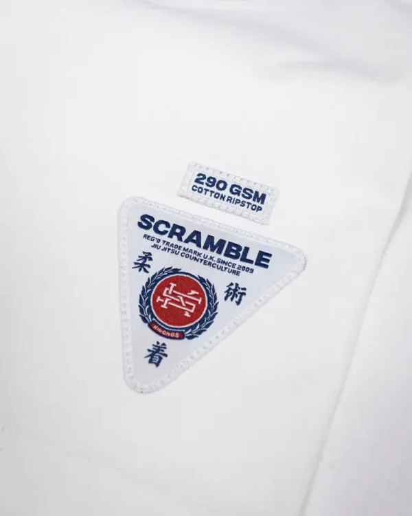 Kid wearing Scramble Athlete BJJ Gi