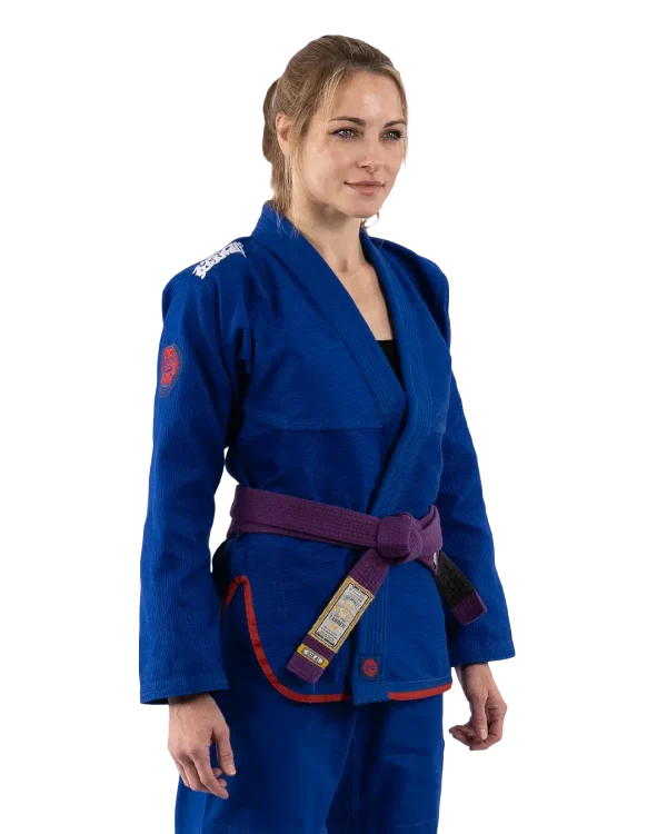 Scramble Athlete Bjj Gi Womens Blue 2 Female athlete wearing Scramble Athlete BJJ Gi
