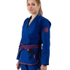 Scramble Athlete Bjj Gi Womens Blue 3 Woman wearing Scramble Athlete BJJ Gi.
