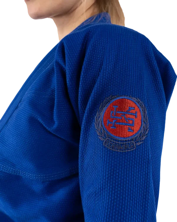 Scramble Athlete Bjj Gi Womens Blue 4 Female athlete wearing a Scramble BJJ Gi