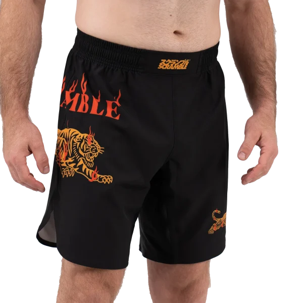 Striking tiger print shorts with a fiery design