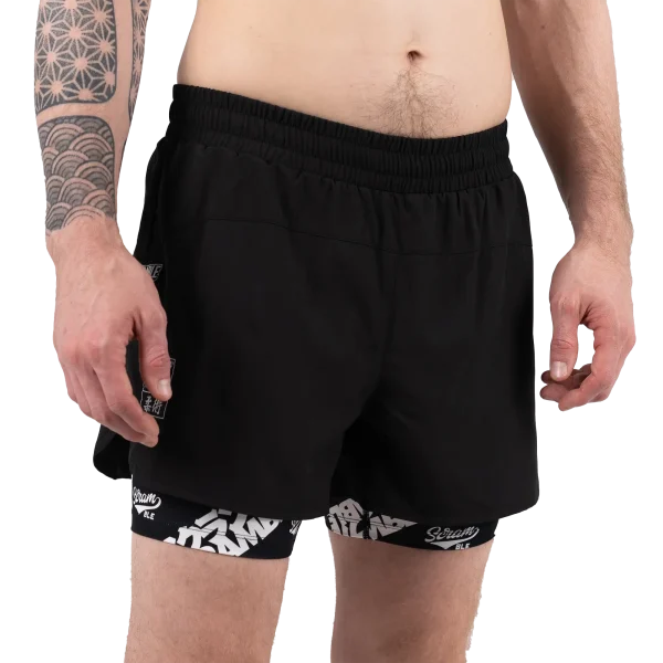 Various scramble combination shorts logotypes displayed in vibrant colors
