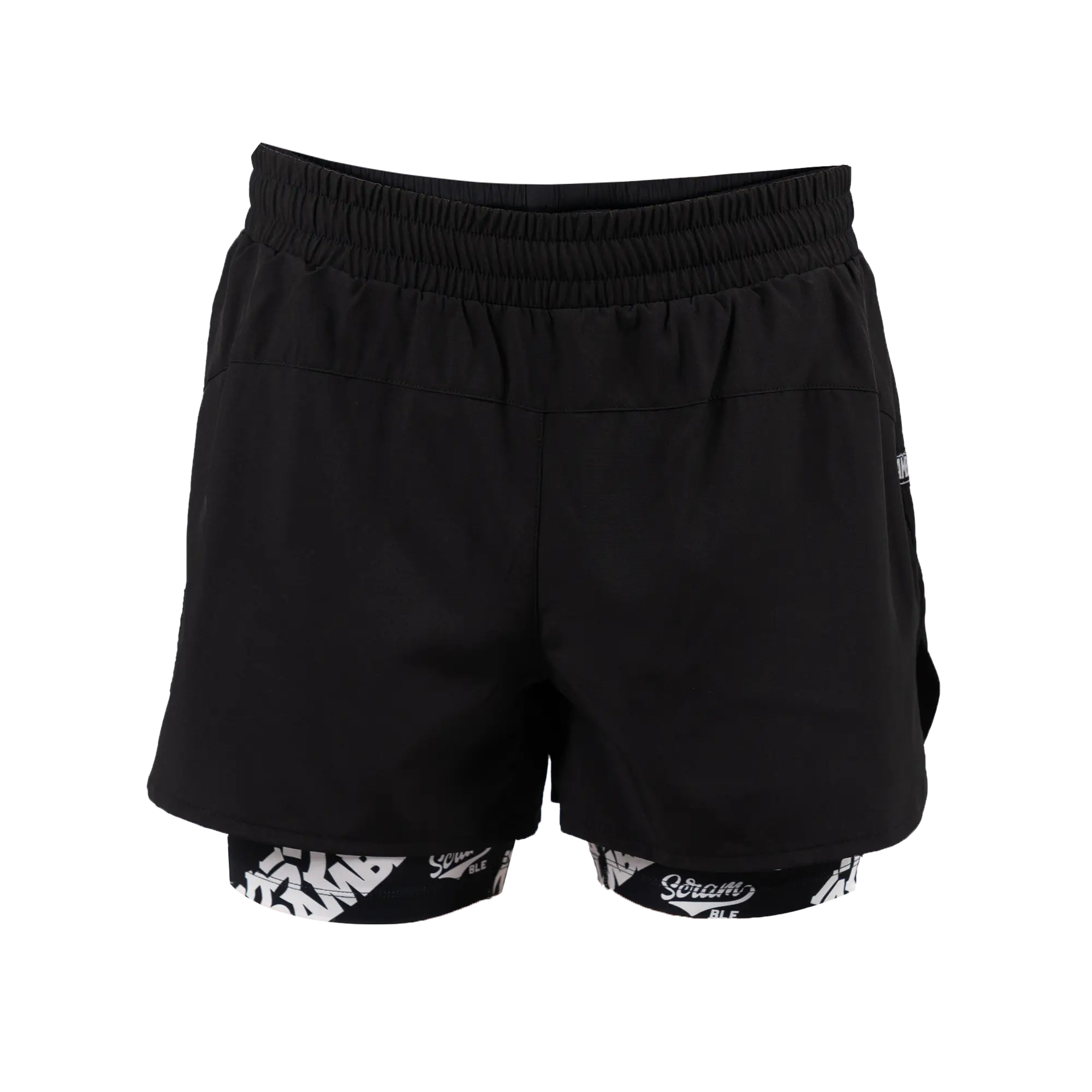 Multiple scramble combination shorts logos