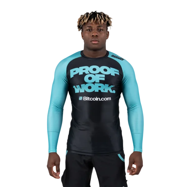 Scramble x Bitcoin.com Rashguard in striking black and orange design