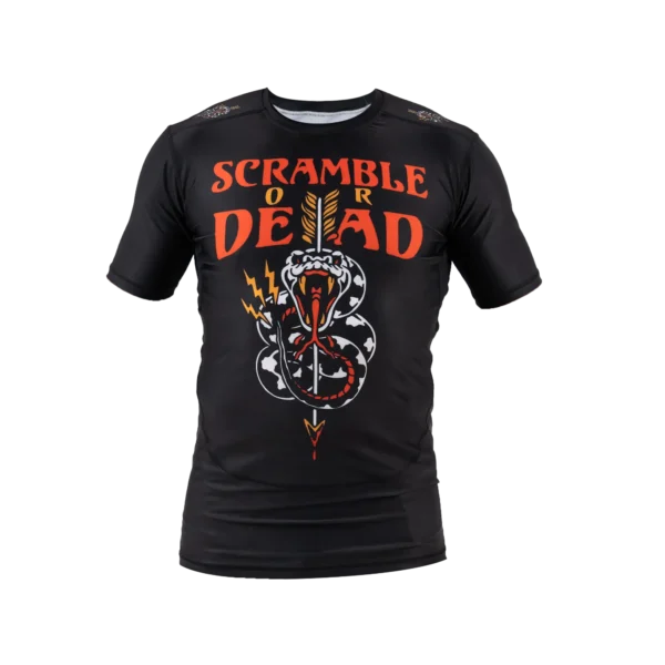 Scramble or Dead Rashguard displayed on a white background