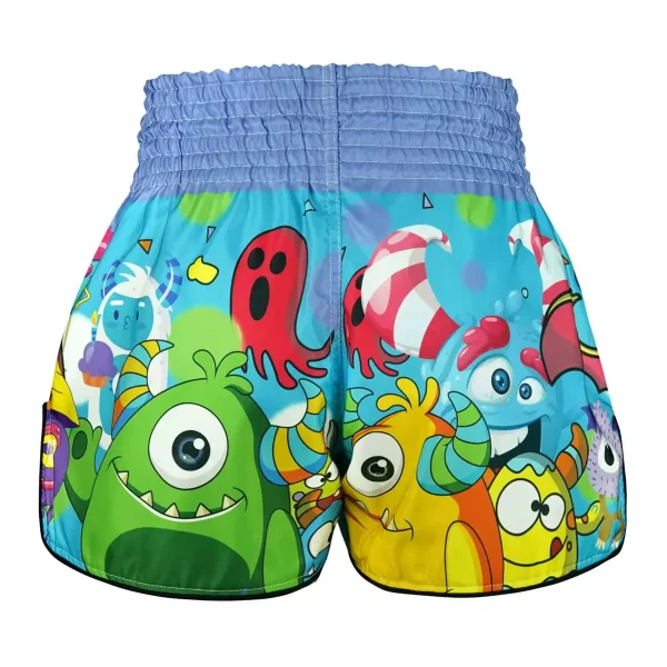Tuff Kids Muay Thai Shorts Party Monster Rms104 Blue 2 Kids Muay Thai Shorts with Party Monster design by TUFF