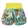 Kid wearing TUFF Kids Muay Thai Shorts RMS106 in ready to rumble design