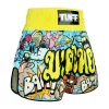 Kid wearing TUFF Kids Muay Thai Shorts Ready To Rumble RMS106