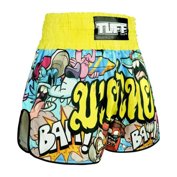 Kid wearing TUFF Kids Muay Thai Shorts Ready To Rumble RMS106