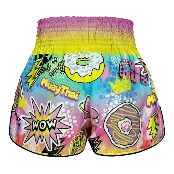 Tuff Kids Muay Thai Shorts The Savage Boy Rms105 Yellow 2 Boy wearing TUFF Kids Muay Thai Shorts The Savage Boy RMS105