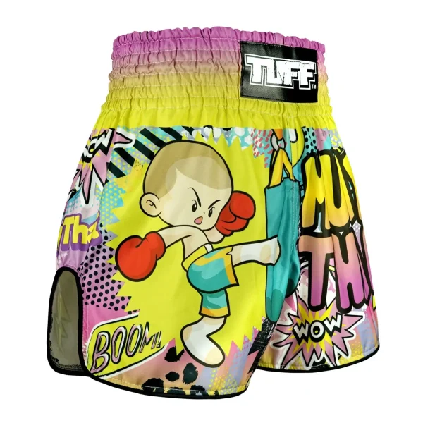 Tuff Kids Muay Thai Shorts The Savage Boy Rms105 Yellow 3 TUFF Kids Muay Thai Shorts The Savage Boy RMS105 displayed on white background