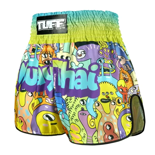 Tuff Kids Muay Thai Shorts We Come In Peace Rms107 Multi Coloured 1 TUFF Kids Muay Thai Shorts with "We Come In Peace" design