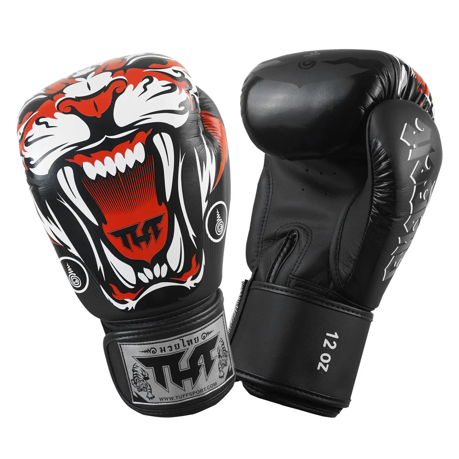 Pair of TUFF Muay Thai boxing gloves with tiger design