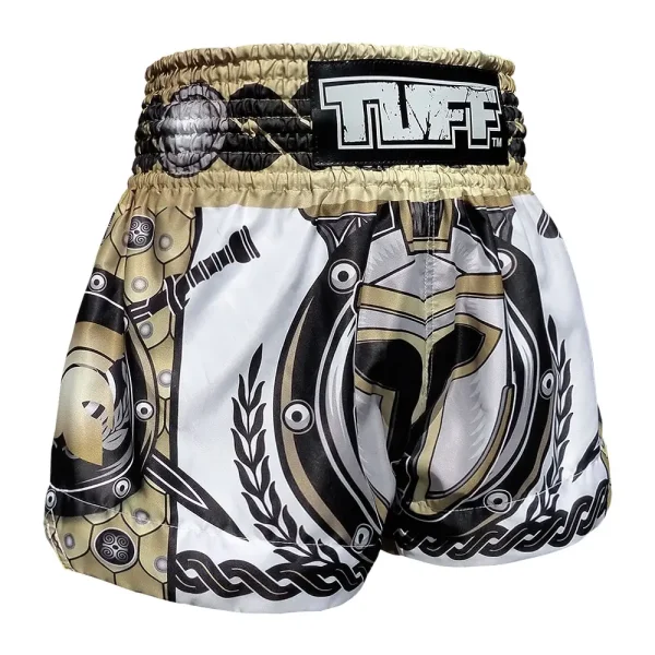 Tuff Muay Thai Shorts Golden Gladiator Ms634 White Gold 2 Close-up of TUFF Muay Thai Shorts Golden Gladiator MS634