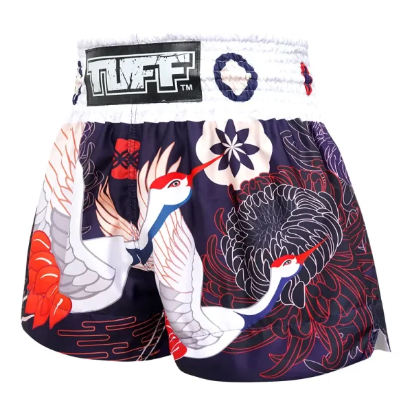 TUFF Muay Thai shorts with a Japanese crane design