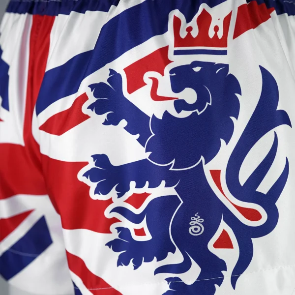 Tuff Muay Thai Shorts King Of Beasts Uk Flag Ms666 White 4 A pair of TUFF Muay Thai Shorts King of Beasts with UK Flag design, model MS666