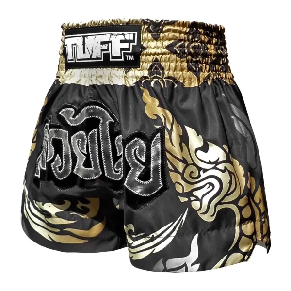 Tuff Muay Thai Shorts King Of Naga Ms631 Black Gold 3 TUFF Muay Thai Shorts King of Naga MS631 in detailed view