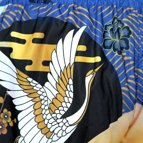 Tuff Muay Thai Shorts Majestic Crane Ms651 Blue 4 TUFF Muay Thai shorts featuring design of Majestic Crane MS651