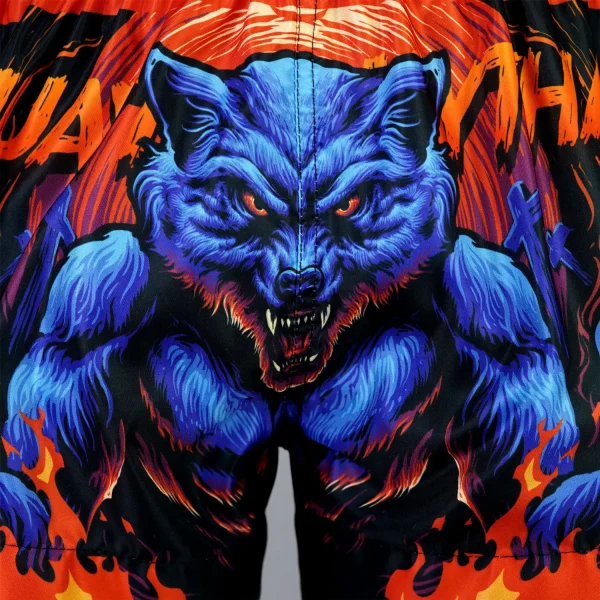 TUFF Muay Thai Shorts in a Midnight Werewolf Design