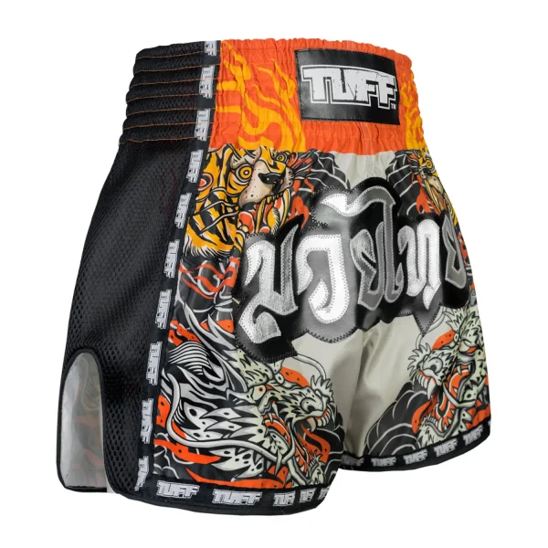 TUFF Muay Thai Shorts in New Retro Style displaying The Japanese Yin-Yang