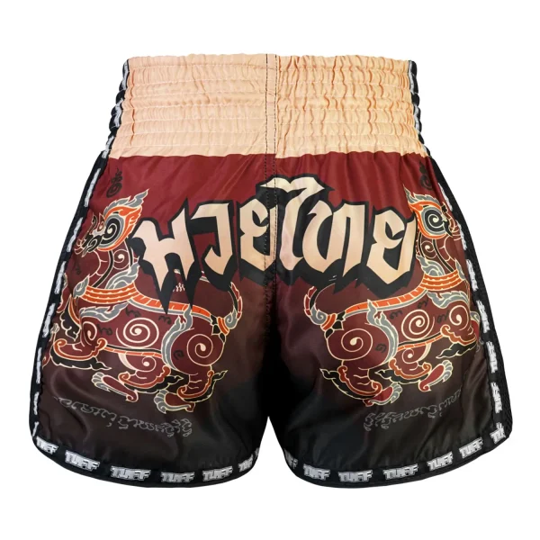 Close-up of TUFF Muay Thai Shorts in New Retro Style Yant Narai Turning the Land MSC101.