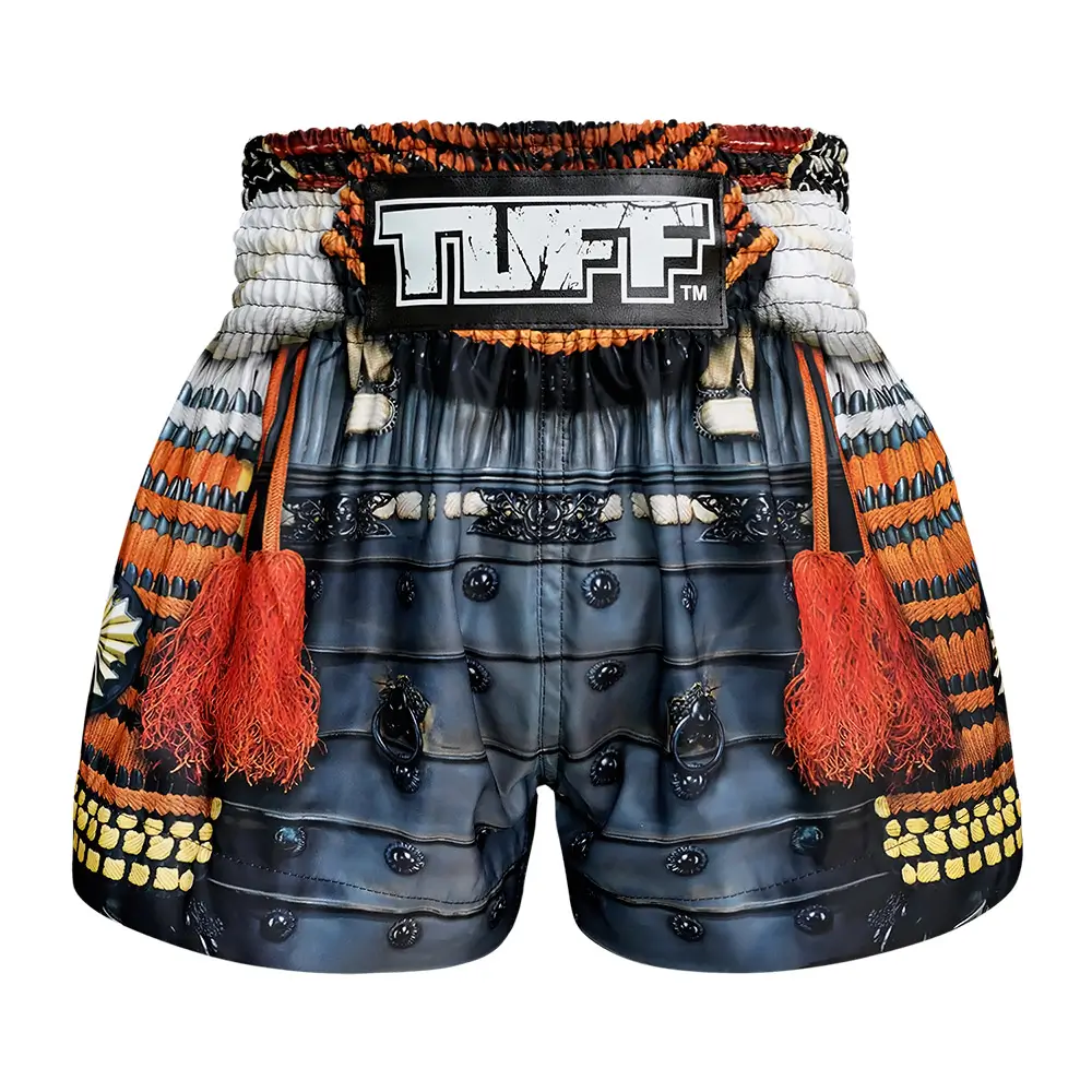 Black and blue TUFF Muay Thai Shorts titled The Ashigaru MS656