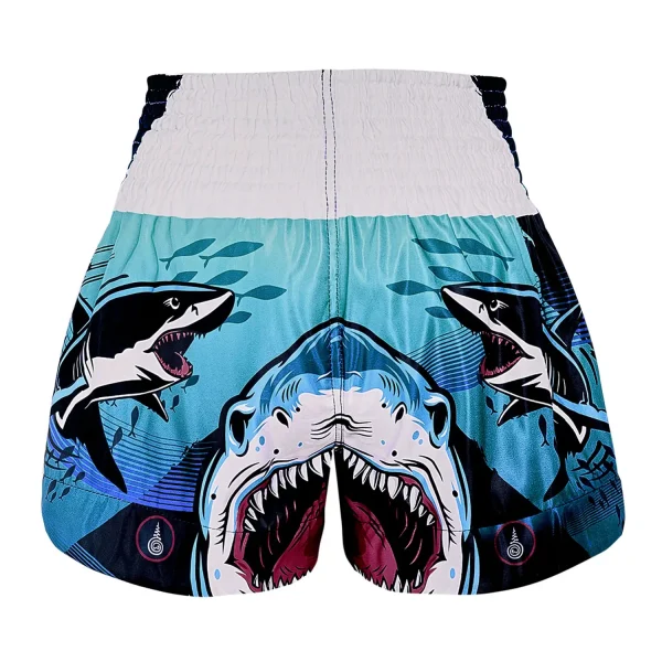 TUFF Muay Thai Shorts The Carcharodon MS673 - Blue in Blue — rear print