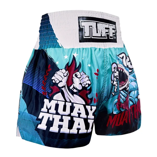 TUFF Muay Thai Shorts The Carcharodon MS673 - Blue in Blue — graphic close‑up
