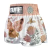 Black and golden TUFF Muay Thai Shorts The Origin of Hope MS678 on a white background.