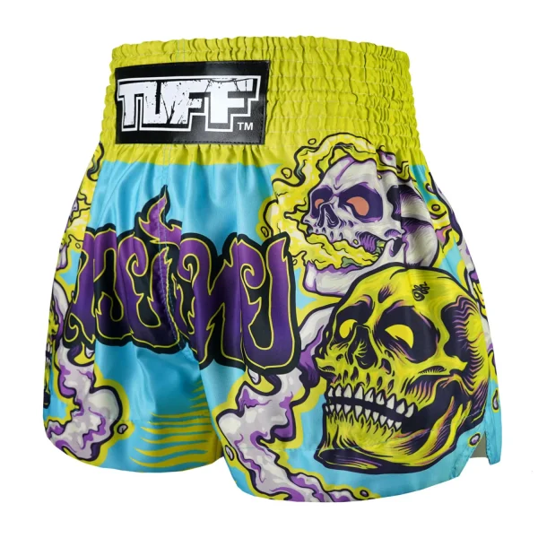 High-quality TUFF Muay Thai Shorts featuring a trippy skull design MS682.